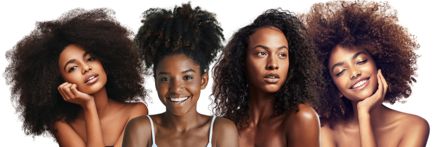 Black and biracial women enjoying their long natural hair.